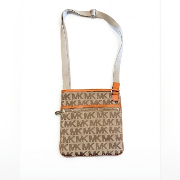 Michael Kors Handbags - Michael Kors Beige and Orange MK Logo Crossbody